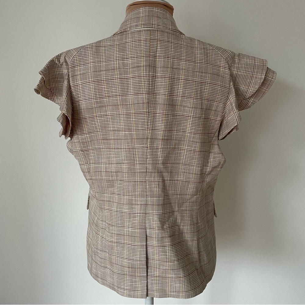 Veronica Beard Double Breasted Janae Khaki Plaid Flutter-Sleeve Vest NWT Size 12 - Picture 7 of 12